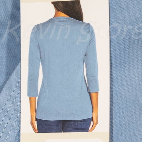 Orvis Ladies' ¾ Sleeve Split Neck Blue - Picture 6 of 6